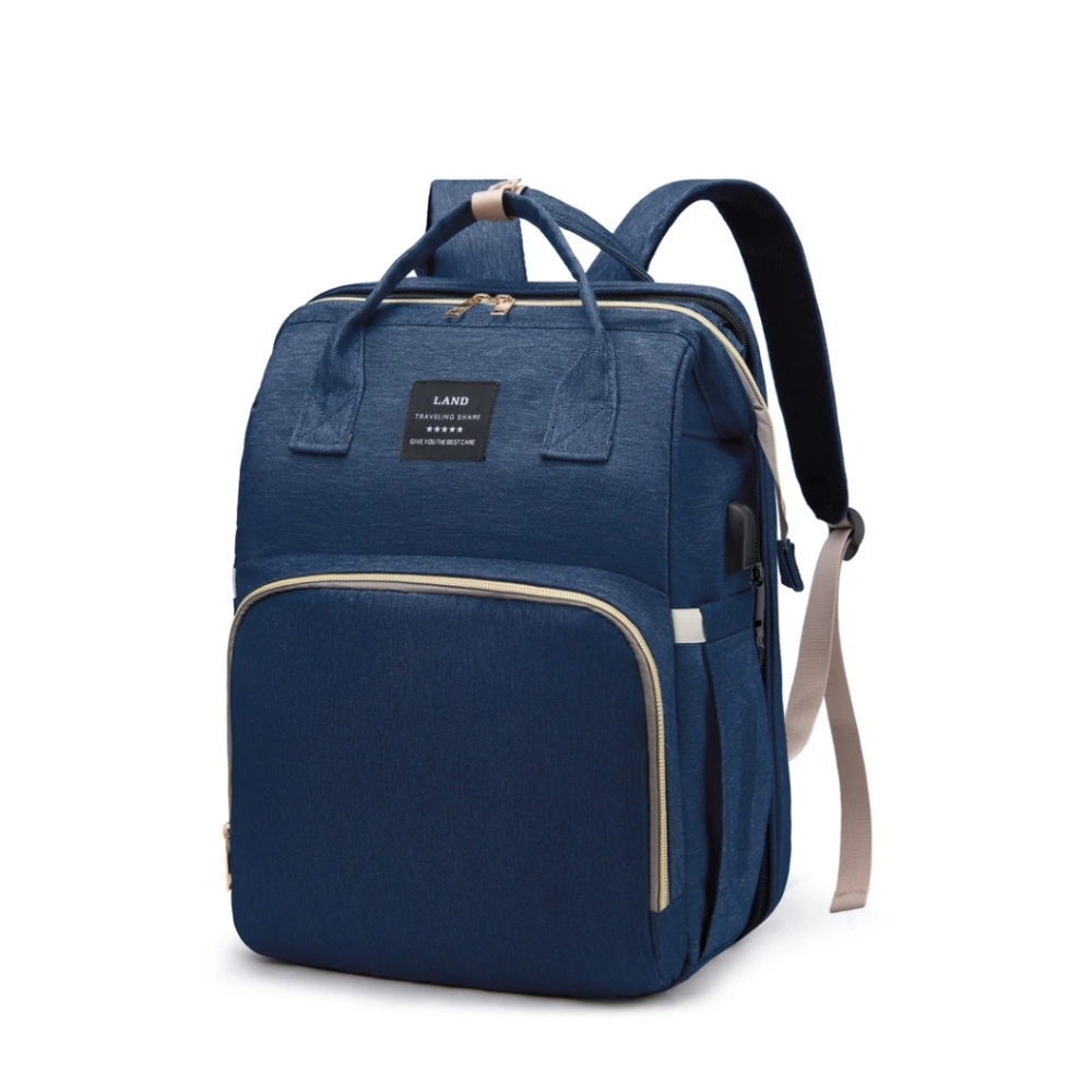 LAND Multifunctional Diaper Bag Backpack Navy Blue with foldable crib